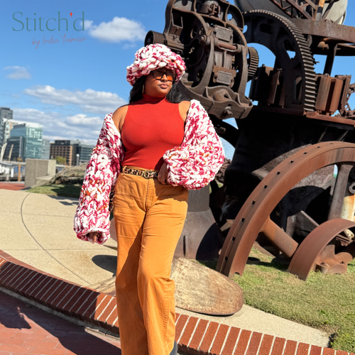 Chunky Blanket Cardigan  and hat set - Multi colorway
