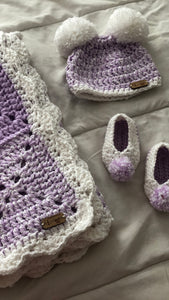 Tiny Human Bundle. . . Blanket , booties and a beanie